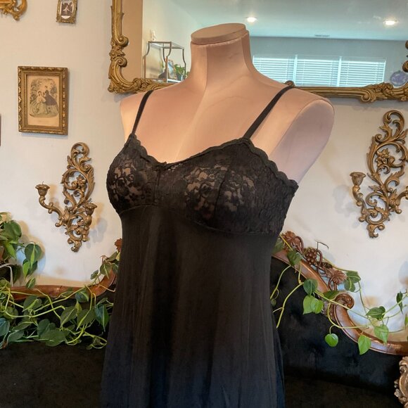 Vintage Olga Floral Lace Bodice Nightgown Sleeeveless Size 32 Black - Picture 2 of 9